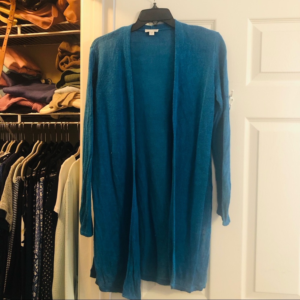 J Jill Turquoise Linen Blend Cardigan EUC